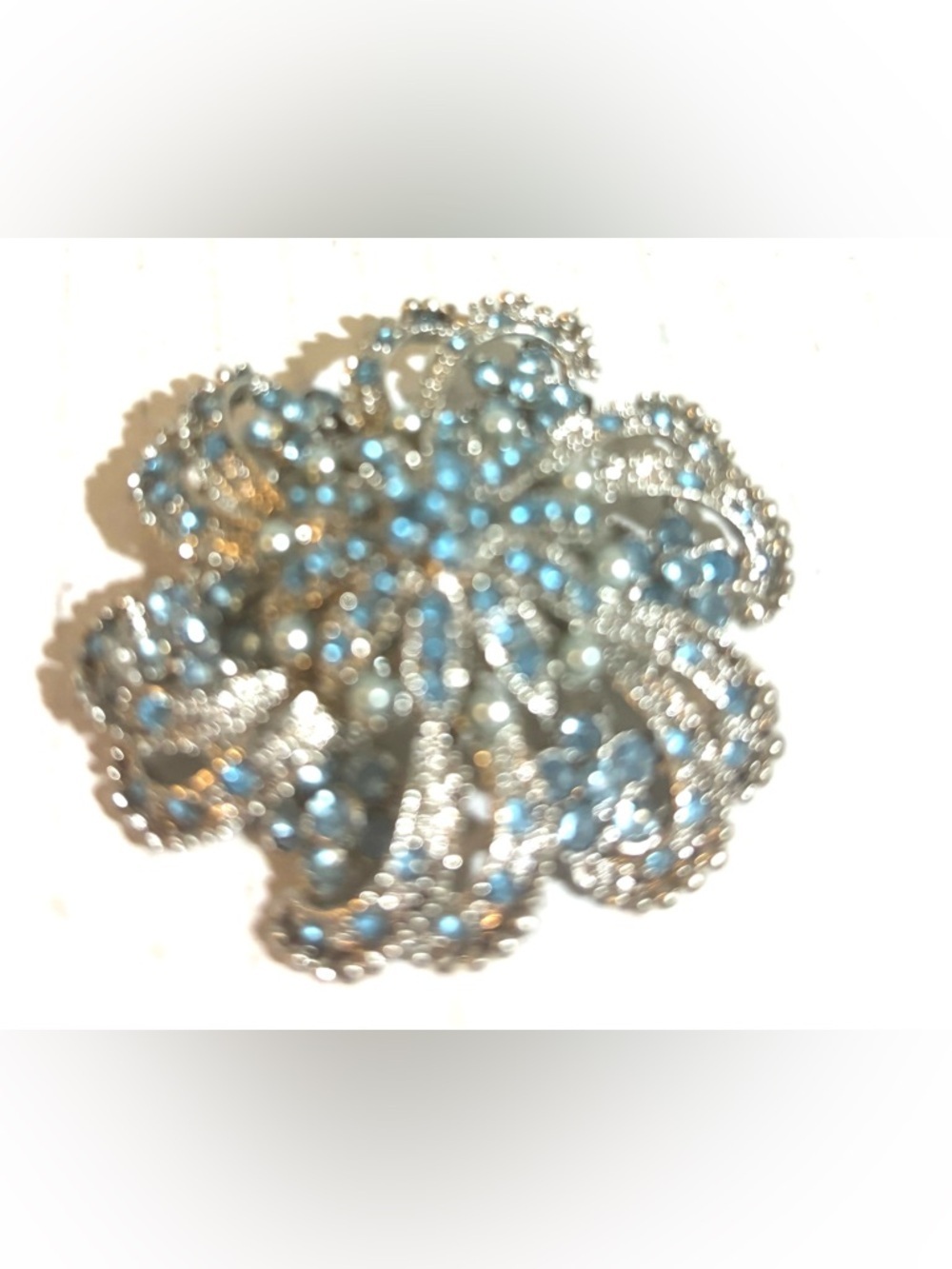 Silver Tone Blue Beaded Flower Pendant Necklace